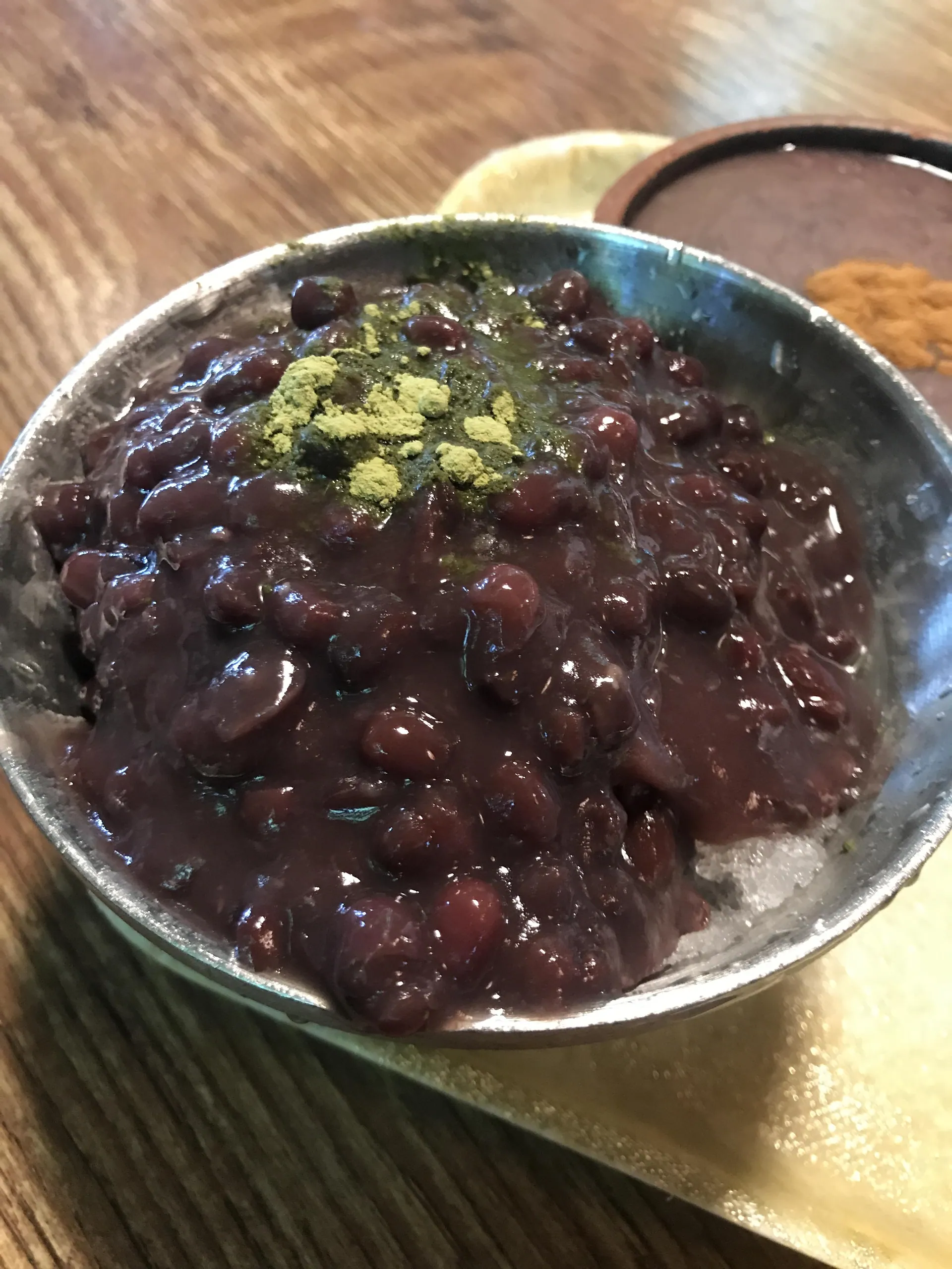 남천리팥빙수의 녹차 팥빙수. 2020년 8월 게시.