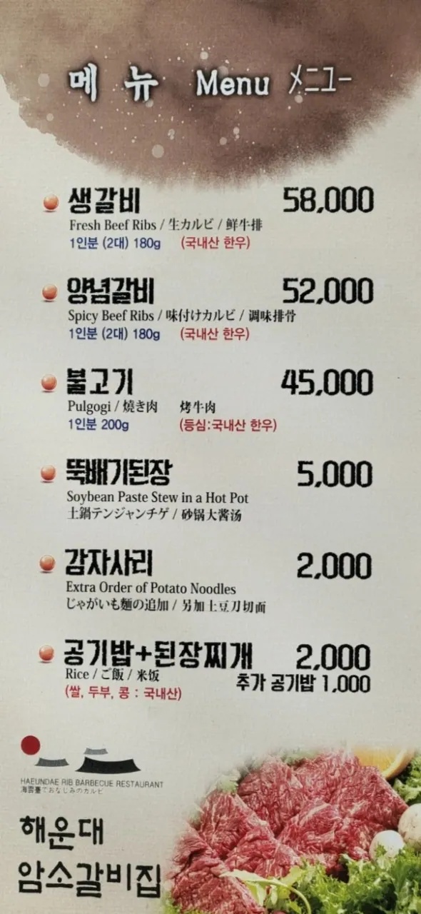 Haeundae branch menu, supplemental visit detail.