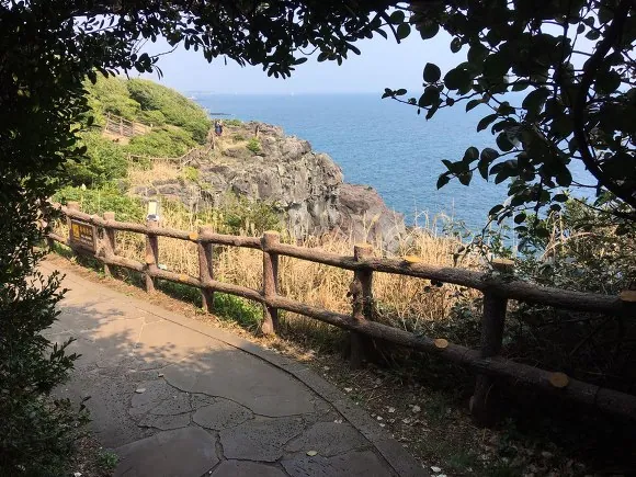 남원큰엉해안경승지 — 숲 사이로 보이는 해안 산책로 (2018-04-11 게시, 촬영일 미확인)